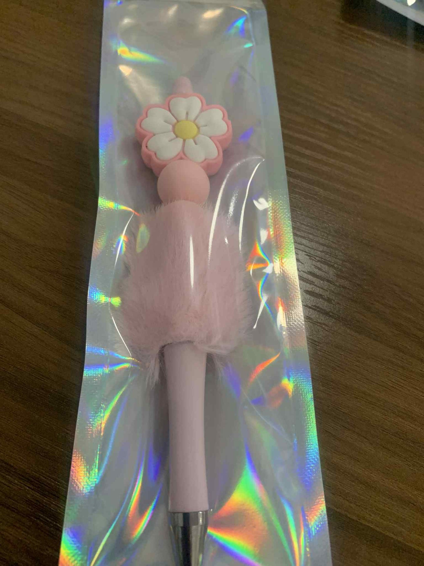 Pink fuzzy flower pen