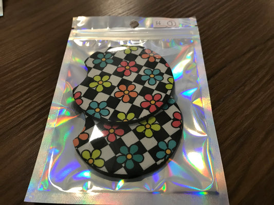 Checkered Flower Car Coaster